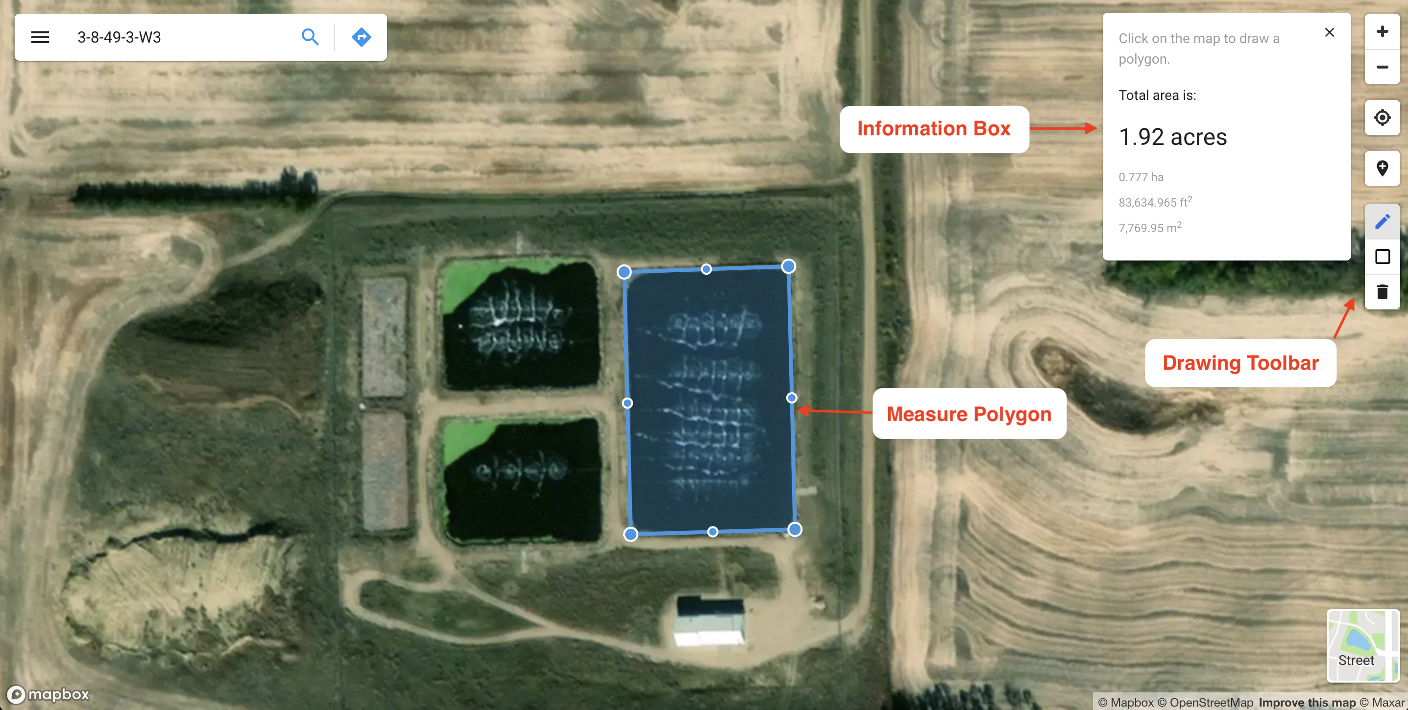 Area measurement tool in Township Canada app