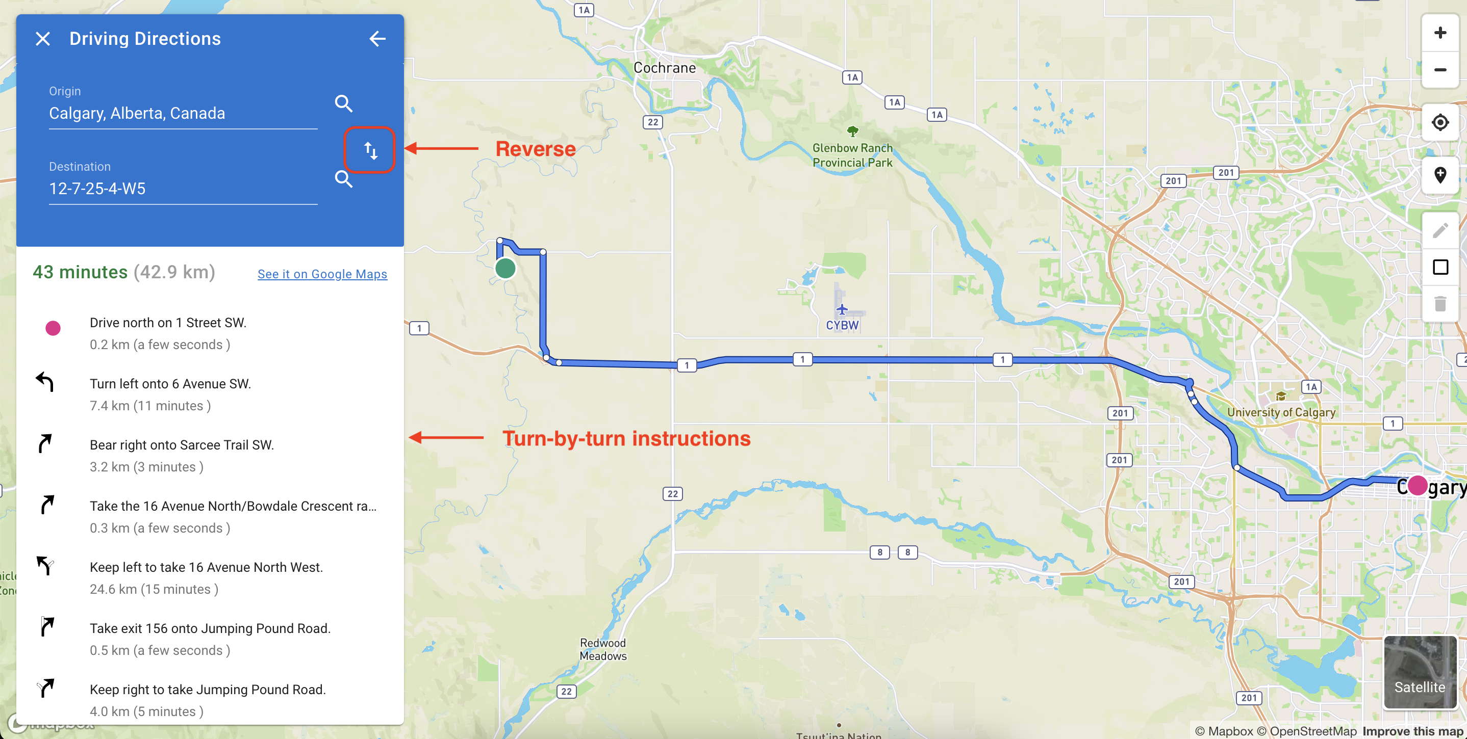 Directions results